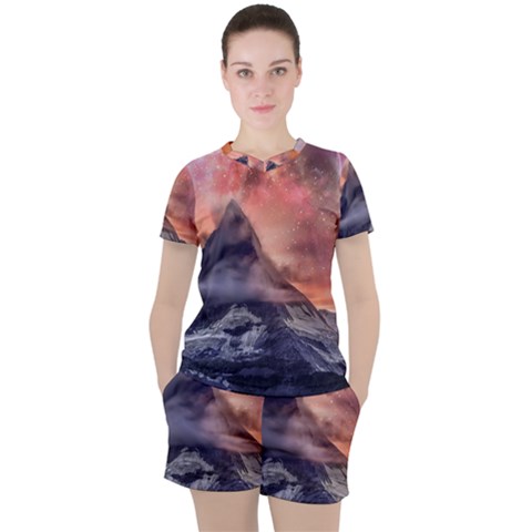 Mountain Cosmos Universe Nature Women s Tee And Shorts Set by Wegoenart