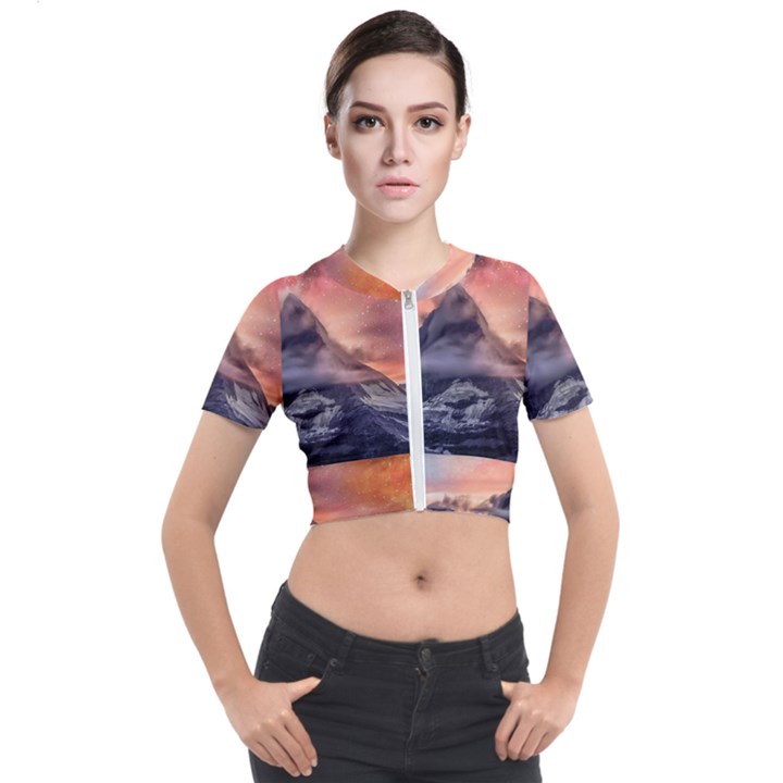 Mountain Cosmos Universe Nature Short Sleeve Cropped Jacket