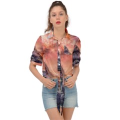 Mountain Cosmos Universe Nature Tie Front Shirt  by Wegoenart