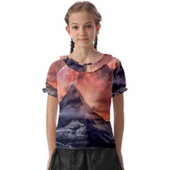 Mountain Cosmos Universe Nature Kids  Frill Chiffon Blouse by Wegoenart