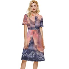 Mountain Cosmos Universe Nature Button Top Knee Length Dress by Wegoenart