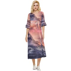 Mountain Cosmos Universe Nature Double Cuff Midi Dress by Wegoenart