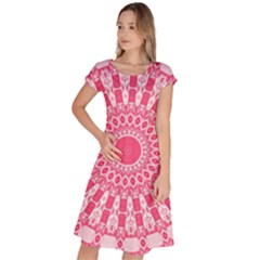 Mandala Pink Abstract Classic Short Sleeve Dress by Wegoenart