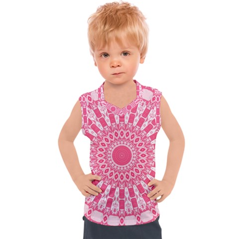 Mandala Pink Abstract Kids  Sport Tank Top by Wegoenart