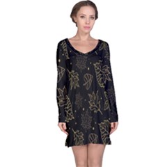 Leaves-01 Long Sleeve Nightdress by nateshop