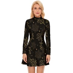 Leaves-01 Long Sleeve Velour Longline Dress by nateshop