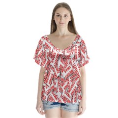 Merry-christmas V-neck Flutter Sleeve Top by nateshop