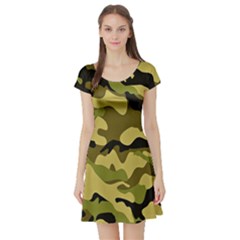 Army Camouflage Texture Short Sleeve Skater Dress by nateshop