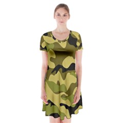 Army Camouflage Texture Short Sleeve V-neck Flare Dress by nateshop