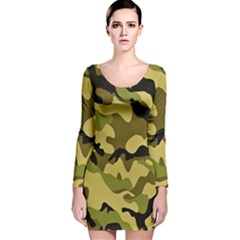 Army Camouflage Texture Long Sleeve Velvet Bodycon Dress by nateshop