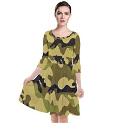 Army Camouflage Texture Quarter Sleeve Waist Band Dress by nateshop