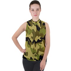 Army Camouflage Texture Mock Neck Chiffon Sleeveless Top by nateshop