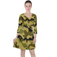 Army Camouflage Texture Quarter Sleeve Ruffle Waist Dress by nateshop