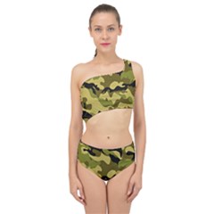 Army Camouflage Texture Spliced Up Two Piece Swimsuit by nateshop