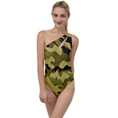 Army Camouflage Texture To One Side Swimsuit by nateshop