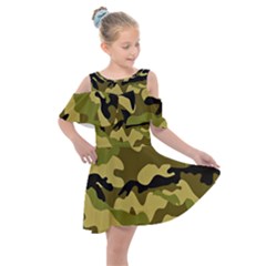 Army Camouflage Texture Kids  Shoulder Cutout Chiffon Dress by nateshop