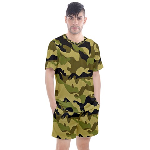 Army Camouflage Texture Men s Mesh Tee And Shorts Set by nateshop