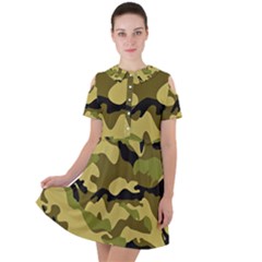 Army Camouflage Texture Short Sleeve Shoulder Cut Out Dress  by nateshop