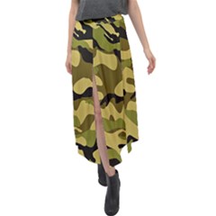 Army Camouflage Texture Velour Split Maxi Skirt by nateshop