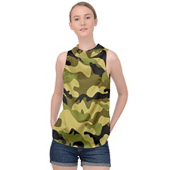 Army Camouflage Texture High Neck Satin Top by nateshop