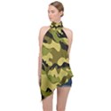 Army Camouflage Texture Halter Asymmetric Satin Top View1