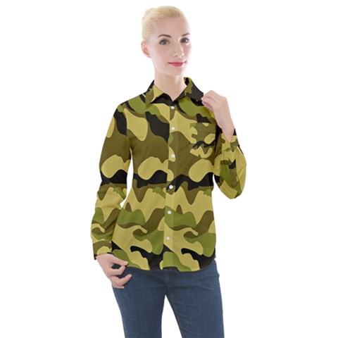 Army Camouflage Texture Women s Long Sleeve Pocket Shirt by nateshop