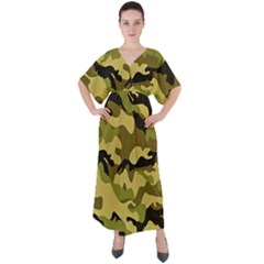 Army Camouflage Texture V-neck Boho Style Maxi Dress by nateshop