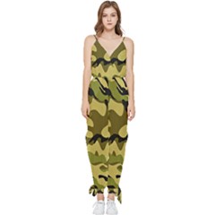 Army Camouflage Texture Sleeveless Tie Ankle Chiffon Jumpsuit by nateshop