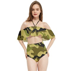 Army Camouflage Texture Halter Flowy Bikini Set 