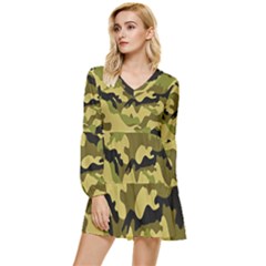 Army Camouflage Texture Tiered Long Sleeve Mini Dress by nateshop