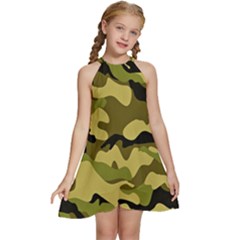 Army Camouflage Texture Kids  Halter Collar Waist Tie Chiffon Dress by nateshop