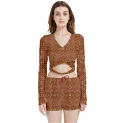 Mosaic (2) Velvet Wrap Crop Top And Shorts Set by nateshop