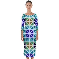 Mosaic 3 Quarter Sleeve Midi Bodycon Dress by nateshop