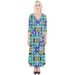 Mosaic 3 Quarter Sleeve Wrap Maxi Dress by nateshop