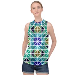 Mosaic 3 High Neck Satin Top by nateshop