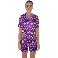 Pattern Satin Short Sleeve Pajamas Set by nateshop