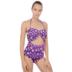 Pattern Scallop Top Cut Out Swimsuit by nateshop