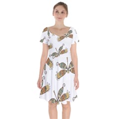 Pattern-35 Short Sleeve Bardot Dress by nateshop