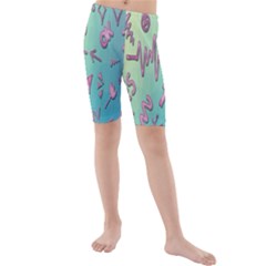 Pink Yes Bacground Kids  Mid Length Swim Shorts by nateshop