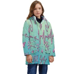 Pink Yes Bacground Kid s Hooded Longline Puffer Jacket by nateshop