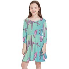 Pink Yes Bacground Kids  Quarter Sleeve Skater Dress by nateshop