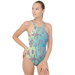 Pink Yes Bacground High Neck One Piece Swimsuit by nateshop