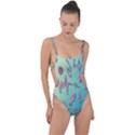 Pink Yes Bacground Tie Strap One Piece Swimsuit View1