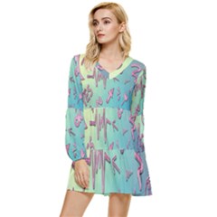 Pink Yes Bacground Tiered Long Sleeve Mini Dress by nateshop