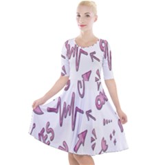 Pink Quarter Sleeve A-line Dress by nateshop