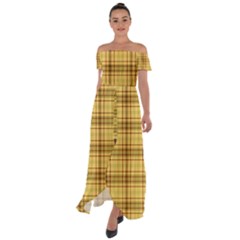 Plaid Off Shoulder Open Front Chiffon Dress by nateshop