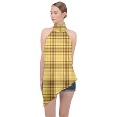 Plaid Halter Asymmetric Satin Top by nateshop