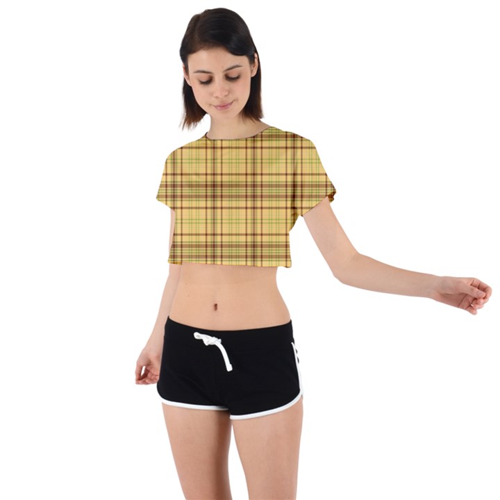 Plaid Tie Back Short Sleeve Crop Tee