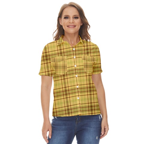 Plaid Women s Short Sleeve Double Pocket Shirt by nateshop