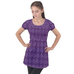 Purple Puff Sleeve Tunic Top by nateshop